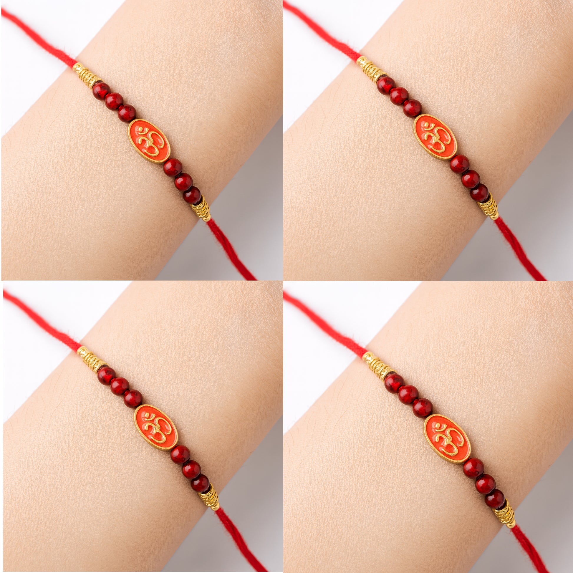 Elegant Red Beads Rakhi with Om Symbol – Traditional Rakhi for Brother