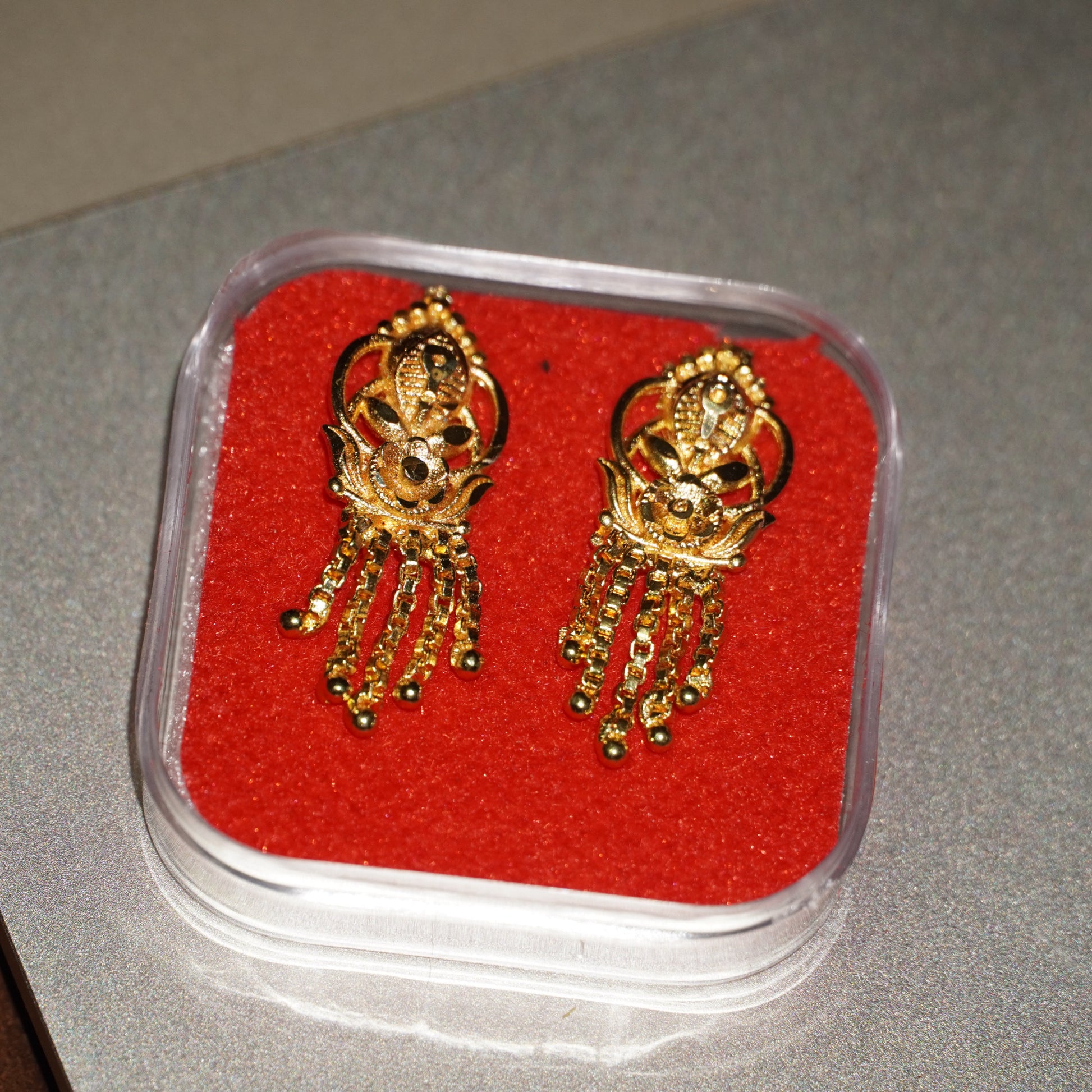 ✨ Elegant Gold-Plated Stud Earrings with Red & Crystal Stones