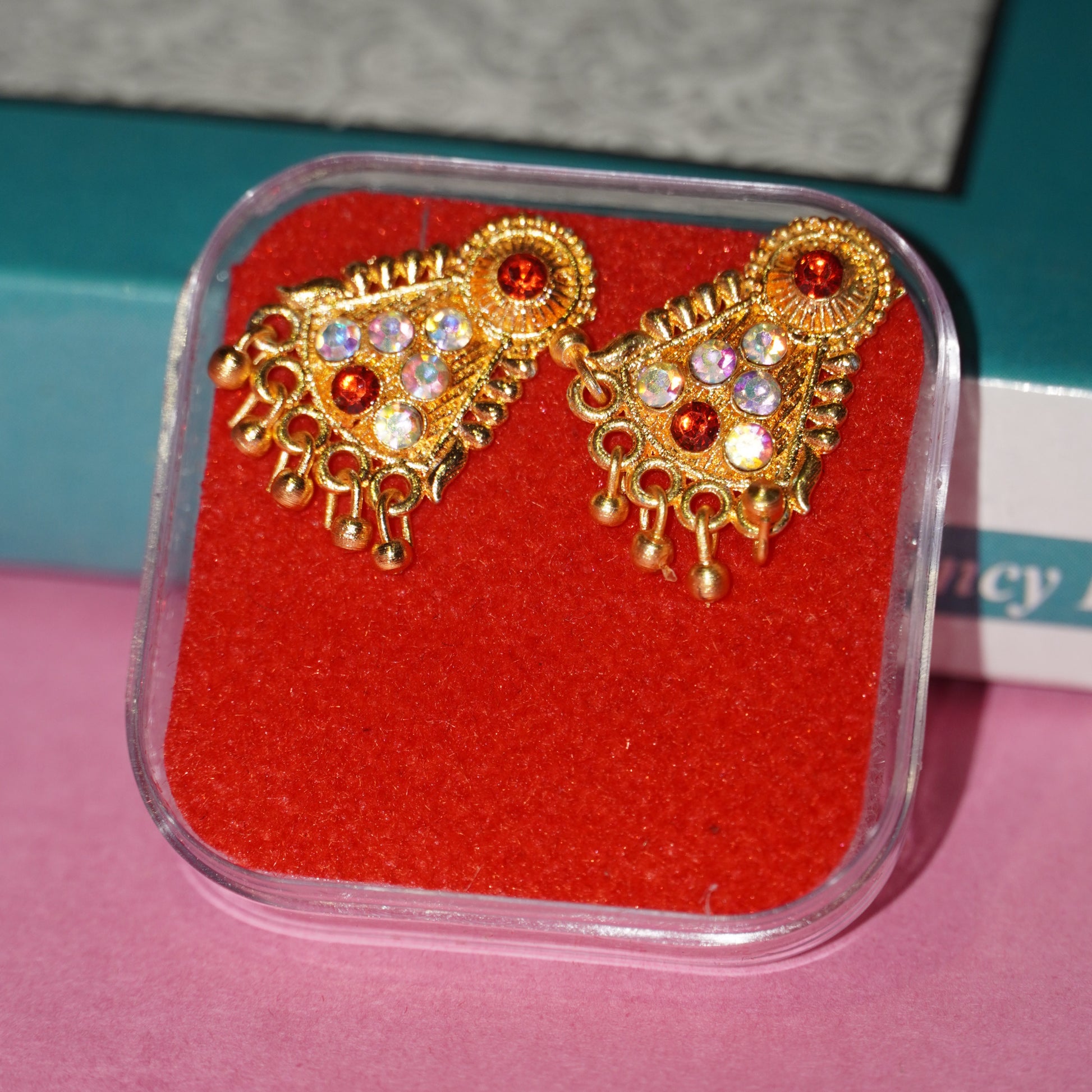 Golden Blossom – Ethnic Stone Studded Mini Jhumki Earrings
