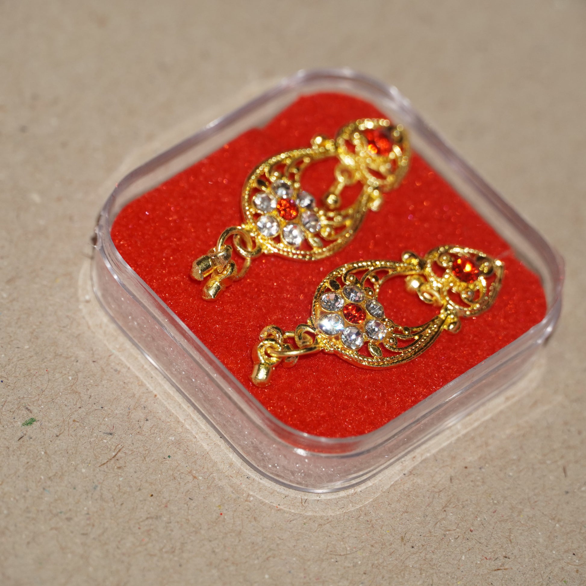Royal Radiance – Gold-Plated Traditional Stone-Studded Earrings