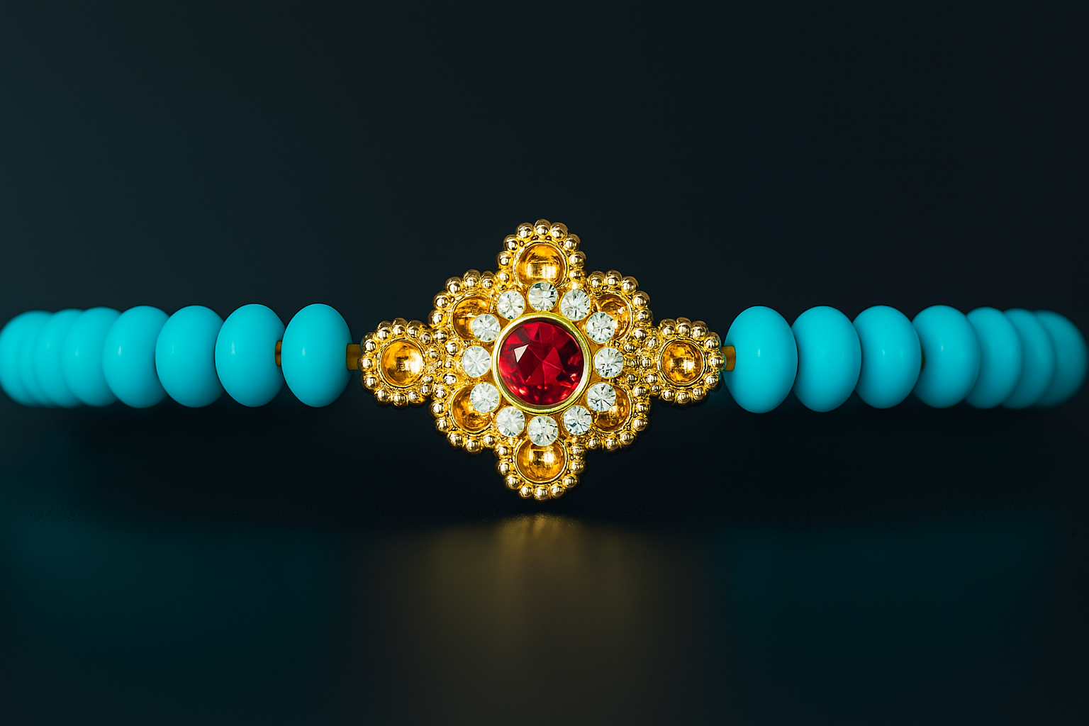 Royal Stone Rakhi with Red Gem & Blue Beads – Designer Rakhi for Brother (1 Pc)