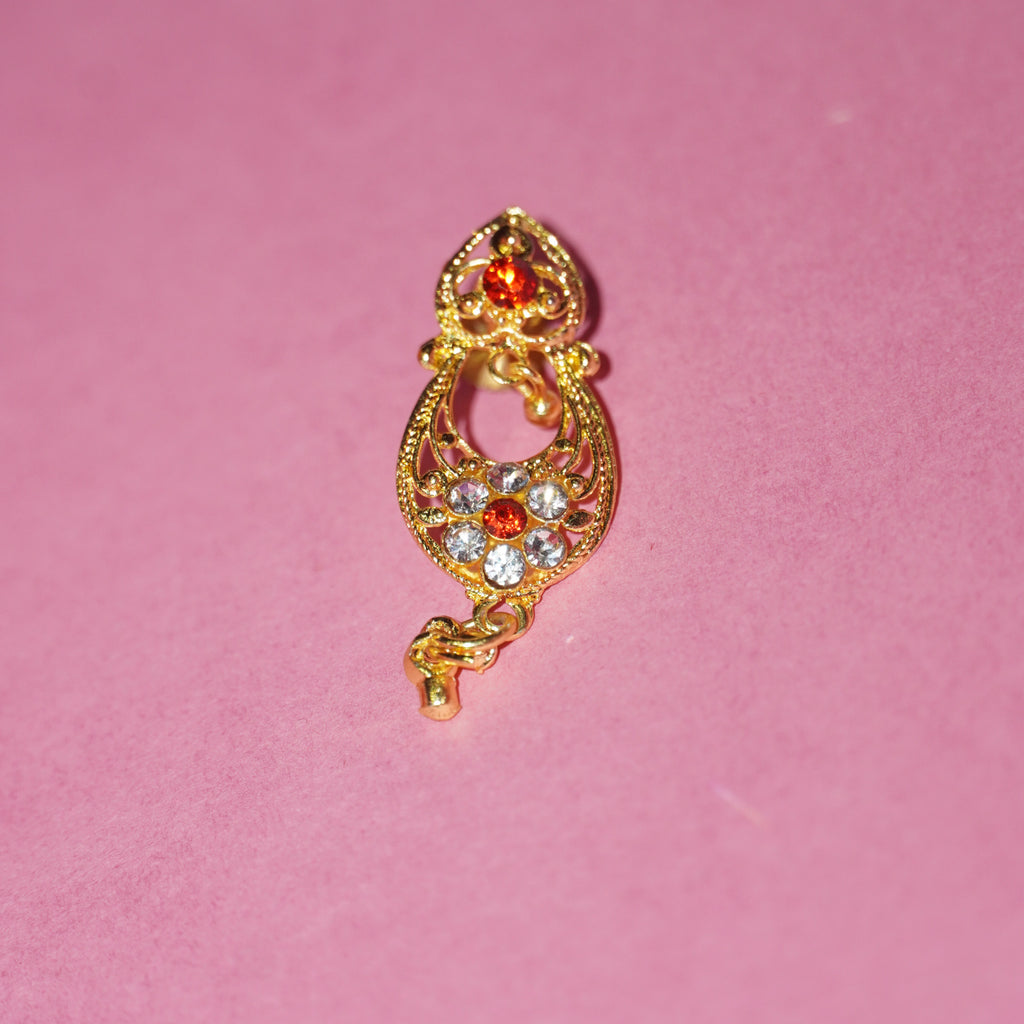 Royal Radiance – Gold-Plated Traditional Stone-Studded Earrings