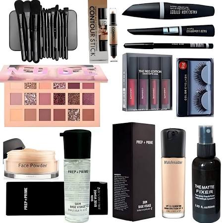 SHISHI HD Waterproof Makeup Kit Combo For Women & Girls (Set of 15) Eyeshadow Pallet, Makeup Brush set of 12, Kajal, 3in1, Eyelashes, Red edition,